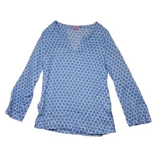 Island Company Top Womens Small Blue Polka Dot 100% Linen Resort Beach Coastal